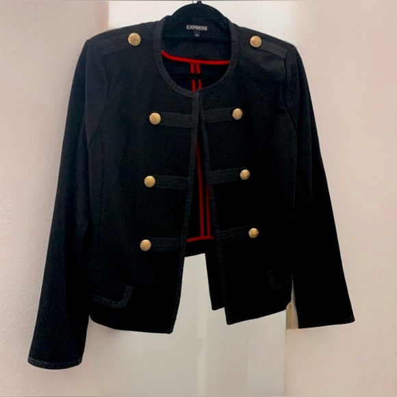 Express Black Crew Neck Black Gold Button Front Military Jacket Coat XS - Picture 1 of 7